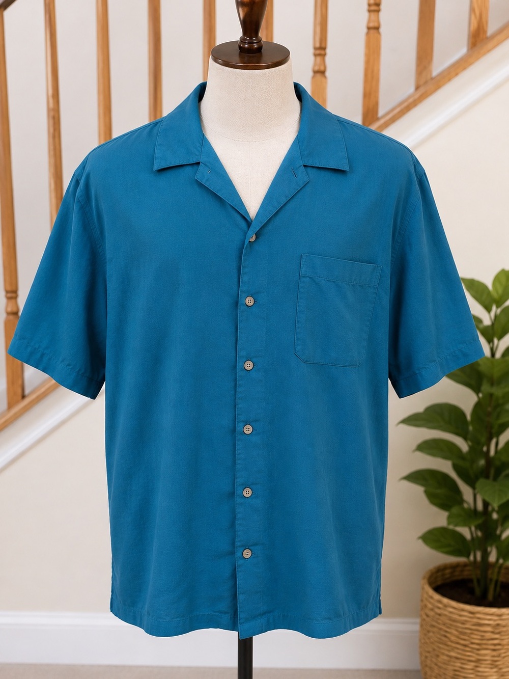 David Taylor Teal Button-Down Camp Collar Shirt